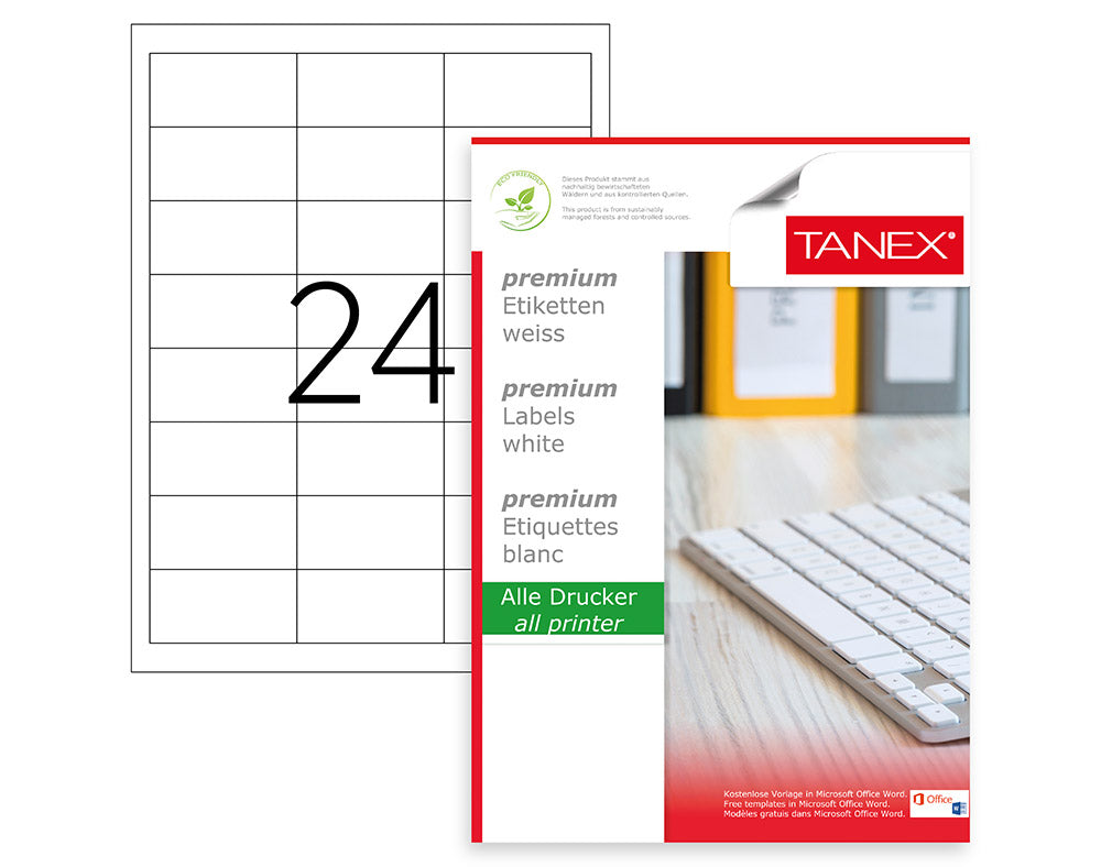 ETICHETE 24/A4 64.6*33.8MM COLTURI DREPTE 100/TOP TANEX