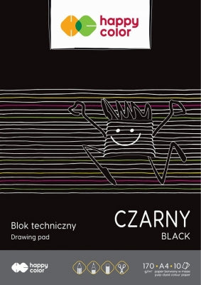 Bloc desen, negru, A4, 10 coli, 170gsm, Happy Color