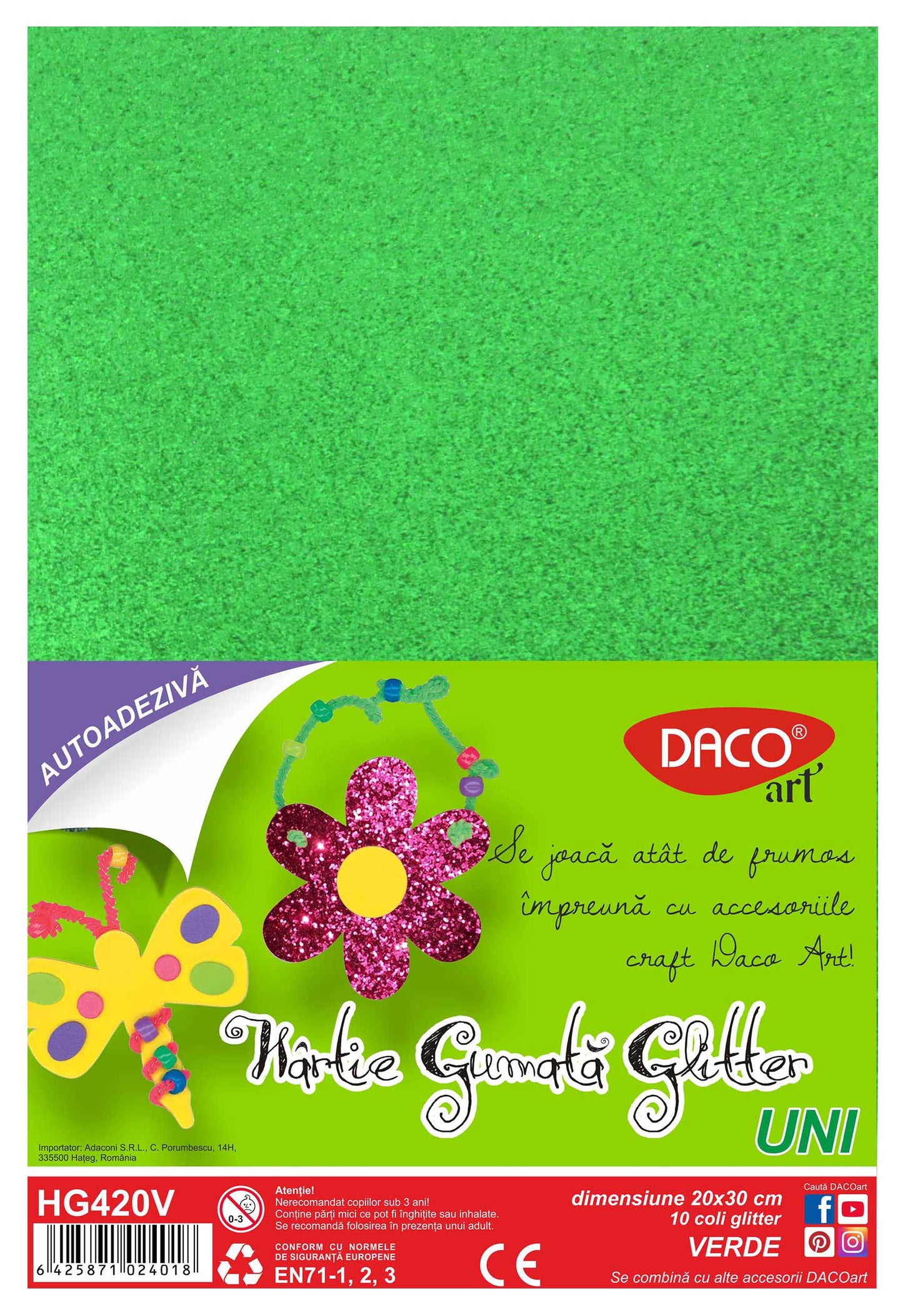 HARTIE GUMATA AA GLITTER HG420V 20X30CM 10COLI DACO