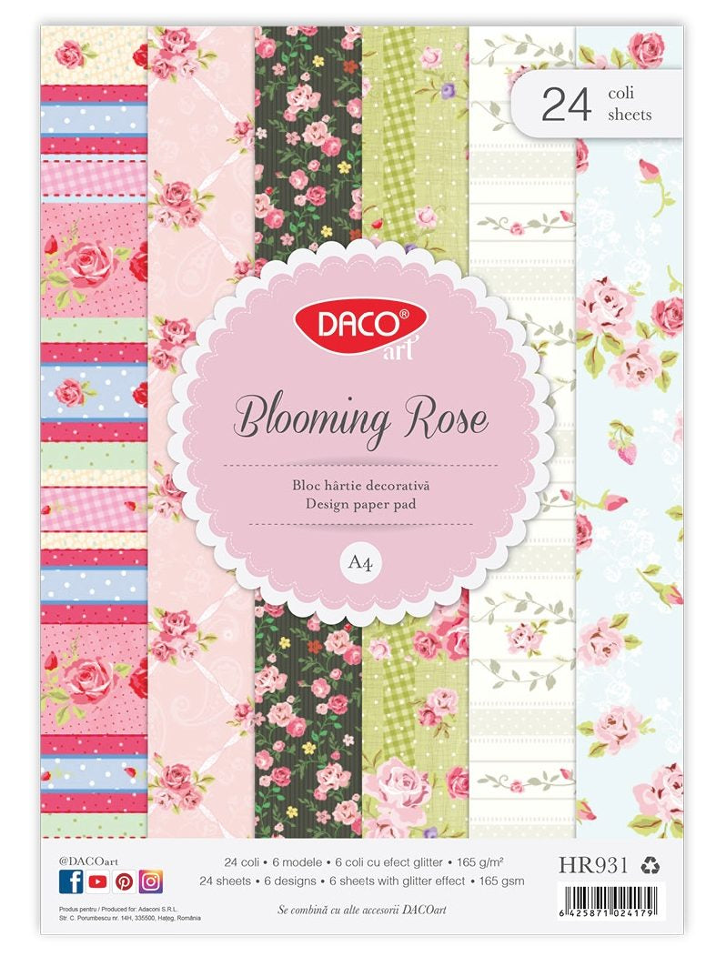 HARTIE DECORATIVA A4 24 COLI BLOOMING ROSE DACO HR931