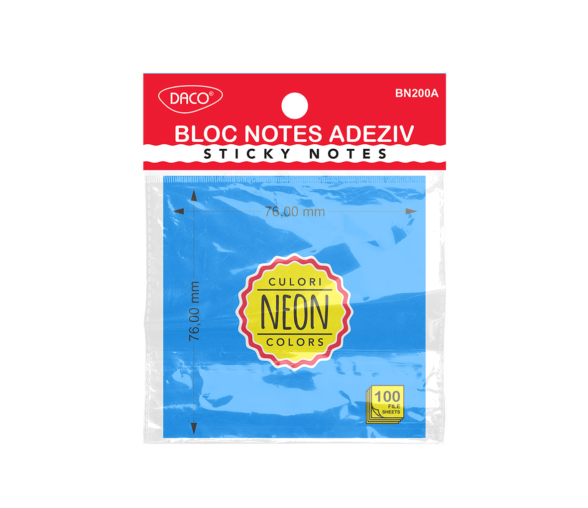 BLOC NOTES ADEZIV 76X76 ALBASTRU NEON DACO BN200A