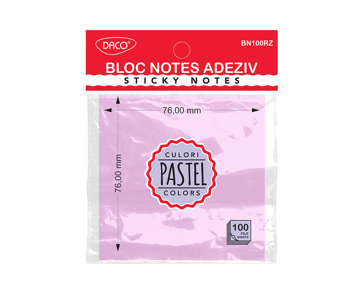 BLOC NOTES ADEZIV 76X76 ROZ PASTEL DACO BN100RZ