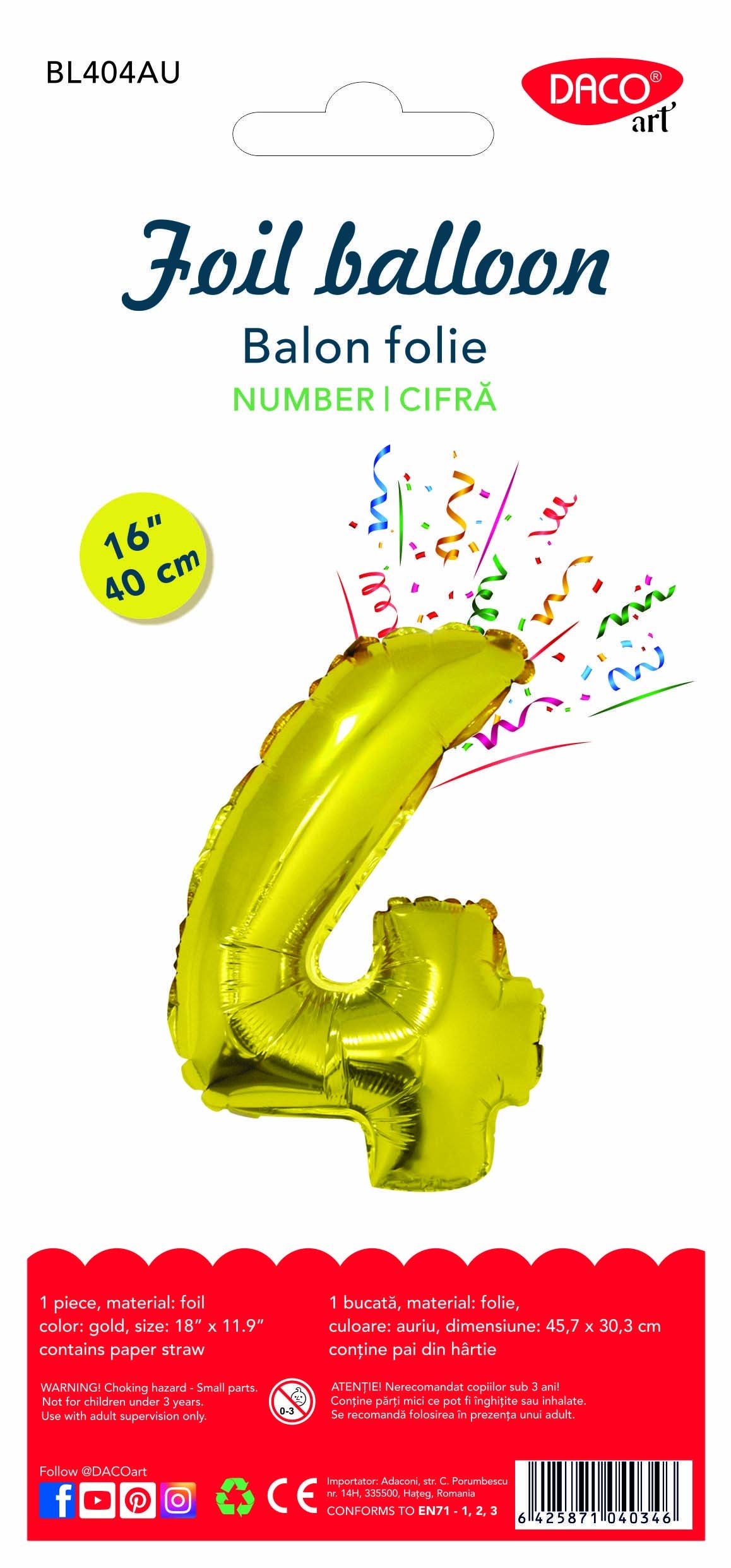 BALON FOLIE CIFRA 4 AURIU 40 CM DACO BL404AU