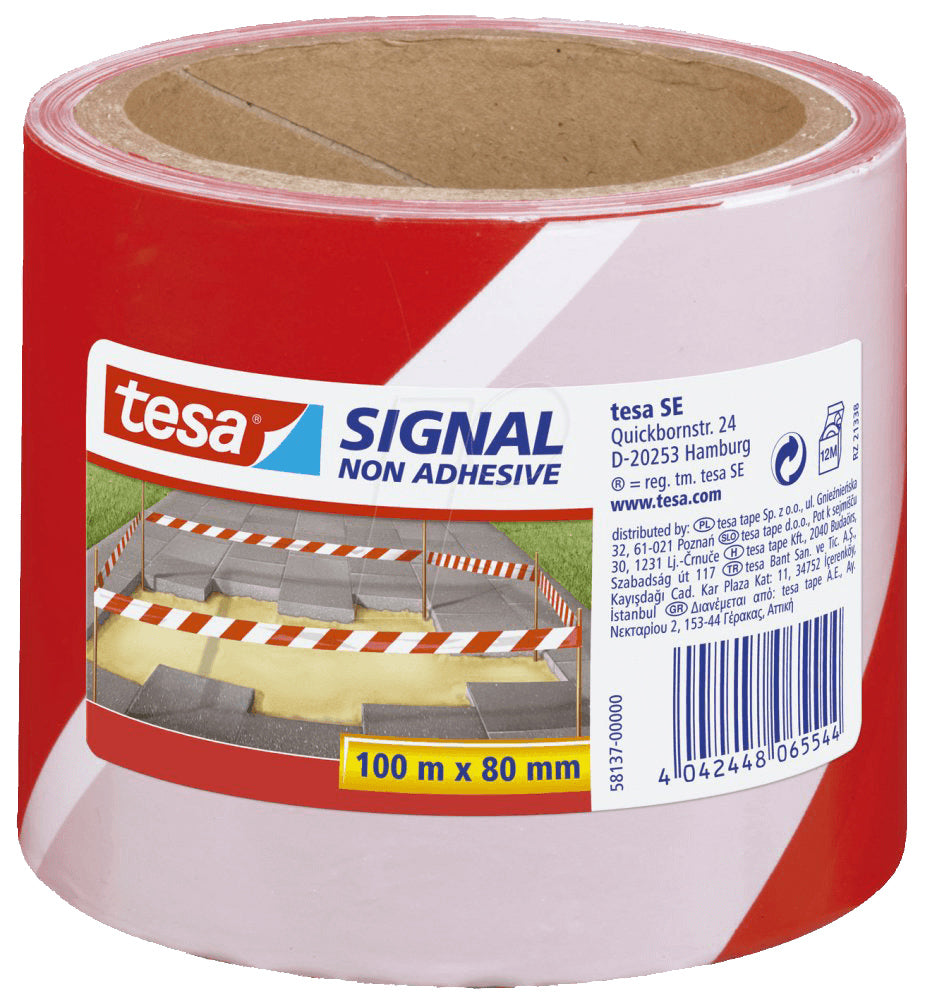 BANDA NON ADEZIVA AVERTIZARE ROSU/ALB 100M 80MM TESA
