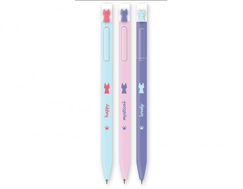 Pix retractabil cu totemuri pisicute, Adorable pet, albastru, 0.7mm, M&G