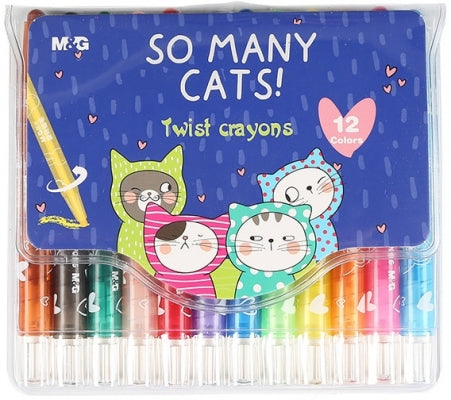 Creioane cerate Twistable, So many cats, 12 culori/set, M&G
