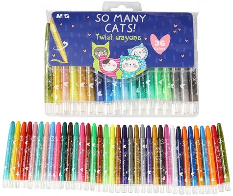 Creioane cerate Twistable, So many cats, ambalaj PVC, 36 culori/set, M&G