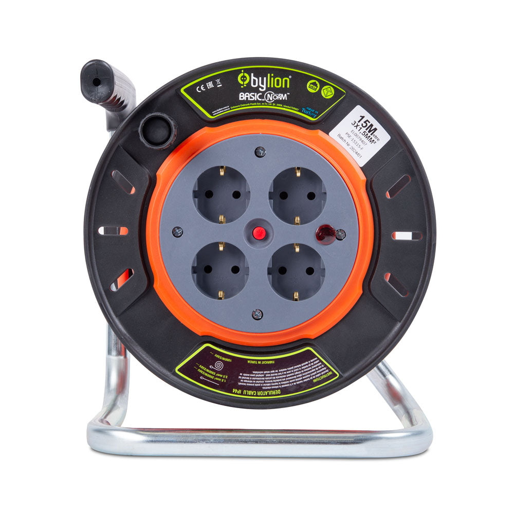 Derulator cablu electric 4 prize, 15 m, cablu 3x1.5 mm², IP20, pentru interior