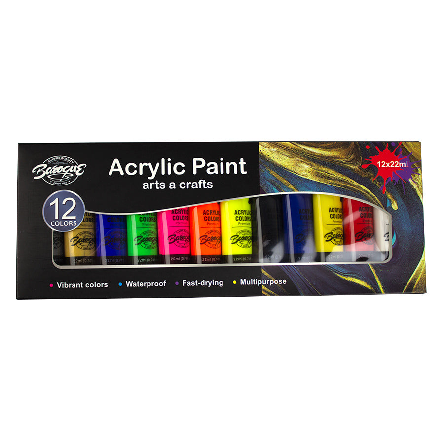 Acuarele tempera acrylic 12 culori*22 ml/set EVOffice