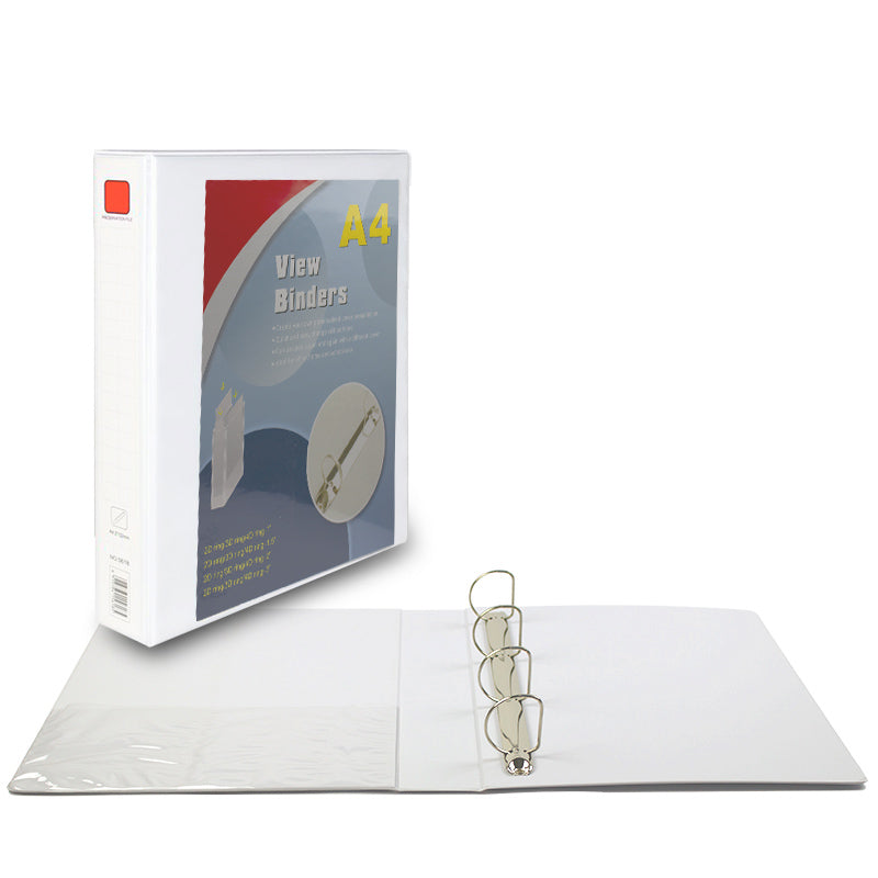 Caiet mecanic alb cu buzunar A4, 4 inele D38, cotor 55 mm