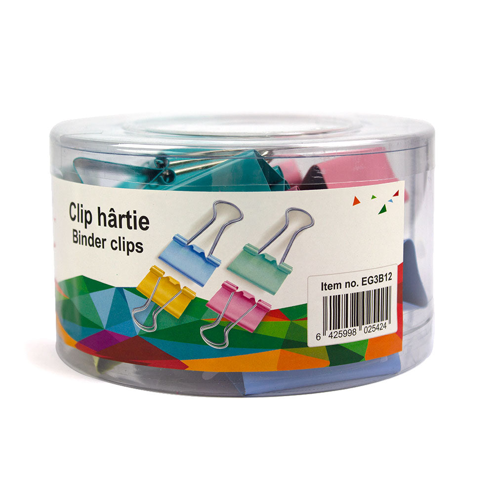Clip hartie 51mm, 12 buc, culori asortate/cutie plastic EVOffice