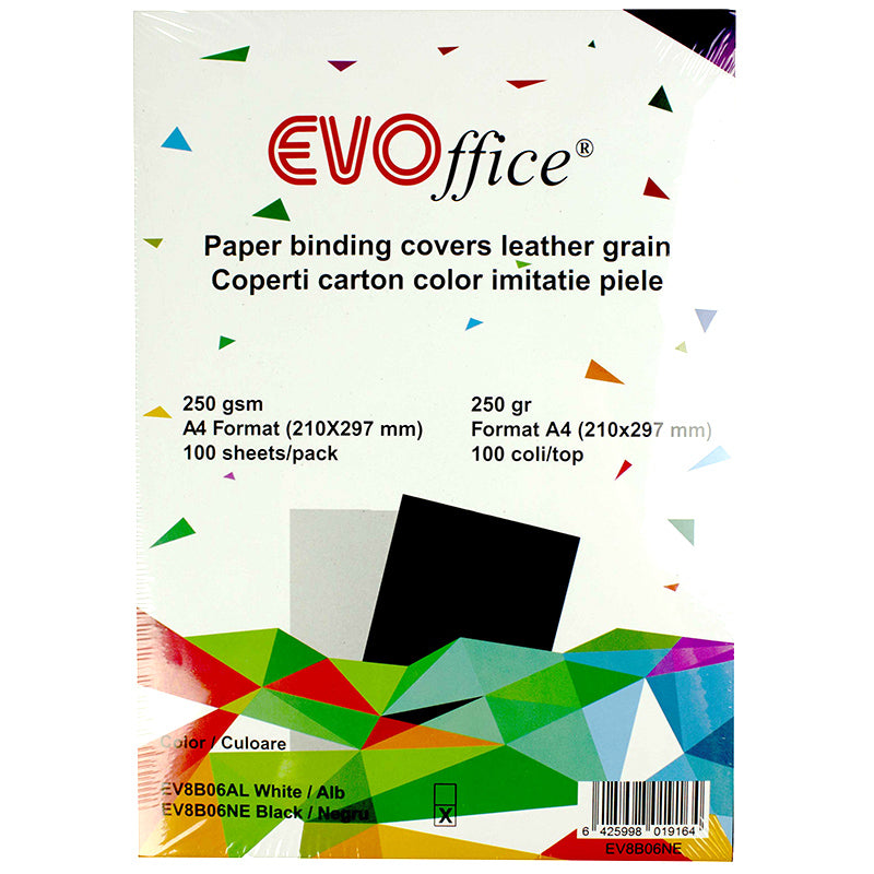 Coperti carton negru imitatie piele A4 250g/mp 100coli/top EVOffice