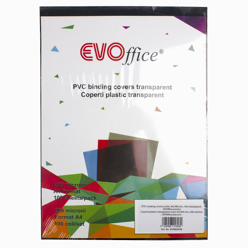 Coperti plastic transparent fumuriu A4 200 mic. 100 coli/top EVOffice