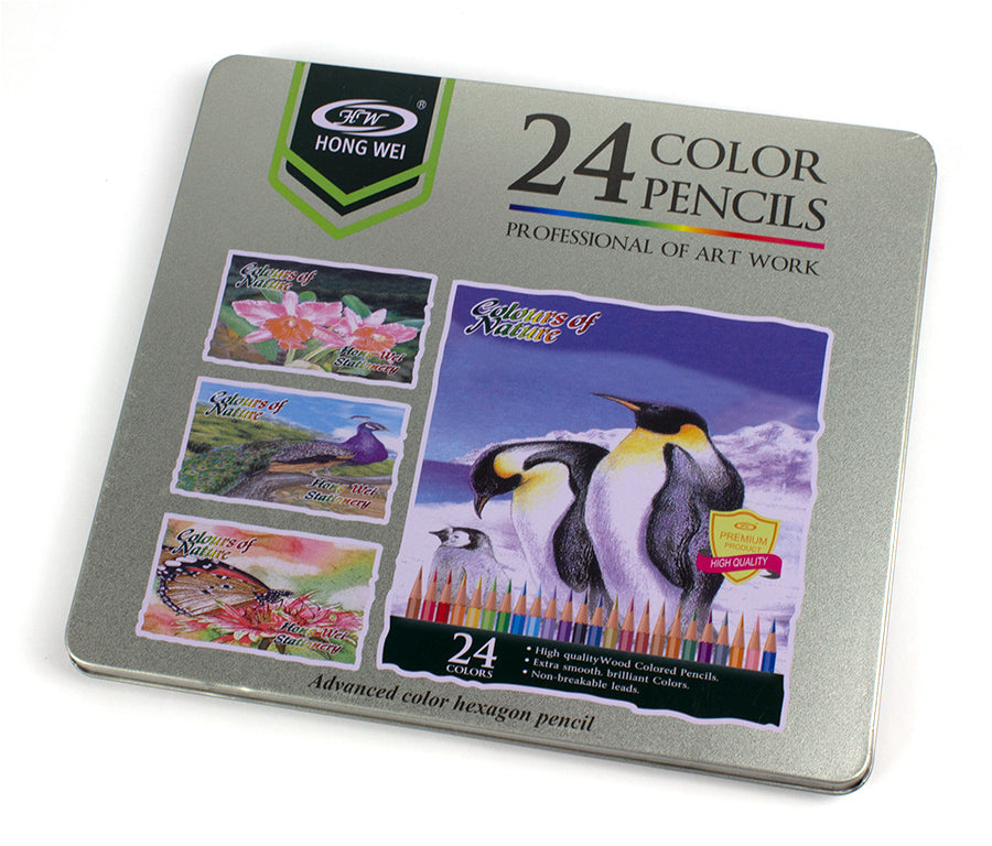 Creioane colorate superioare 24 culori cutie metal EVOffice