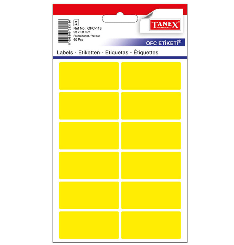 ETICHETE 23*50MM COLTURI ROTUNDE GALBENE 60/SET TANEX