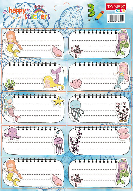 ETICHETE SCOLARE 30/SET MERMAIDS TLS-828 TANEX