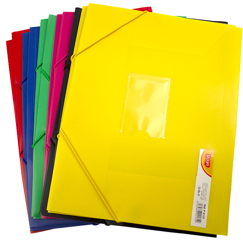 Mapa plastic rigid A4 (318*237mm) cu elastic si buzunar carte vizita,culori asortate, 12 buc/set