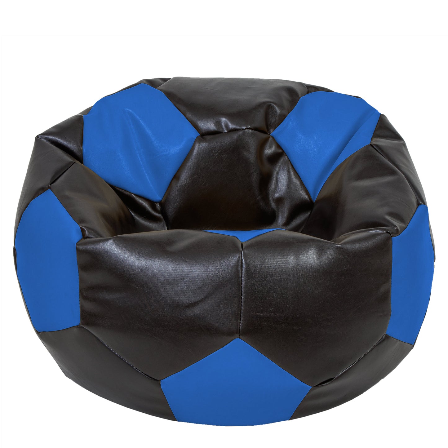 Fotoliu puf Mega Ball - imitatie piele - wenge/albastru