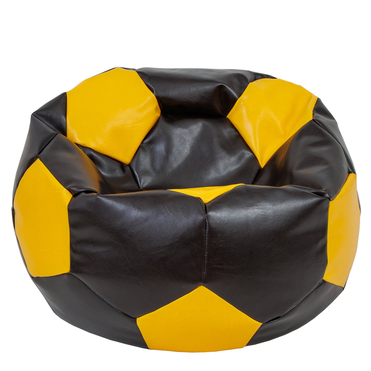 Fotoliu puf Mega Ball - imitatie piele - wenge/galben