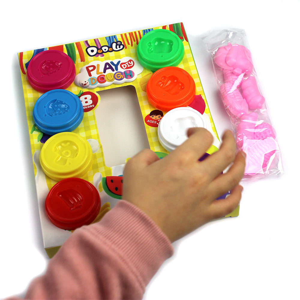 Plastilina "play dough" in cutie carton, 8 culori in borcan plastic, capac cu sablon, accesorii modelat No.9206