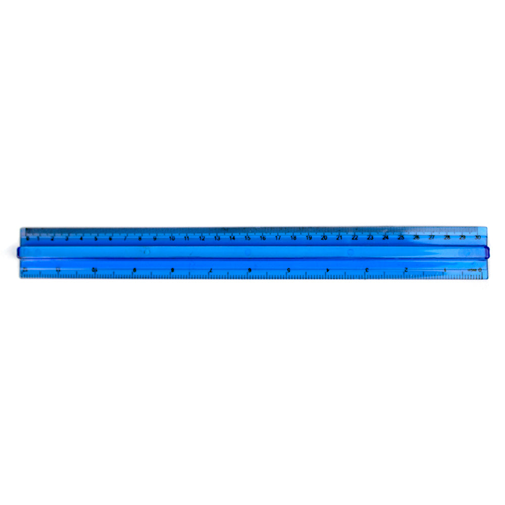 Rigla plastic transparent color cu maner 30cm EVOffice