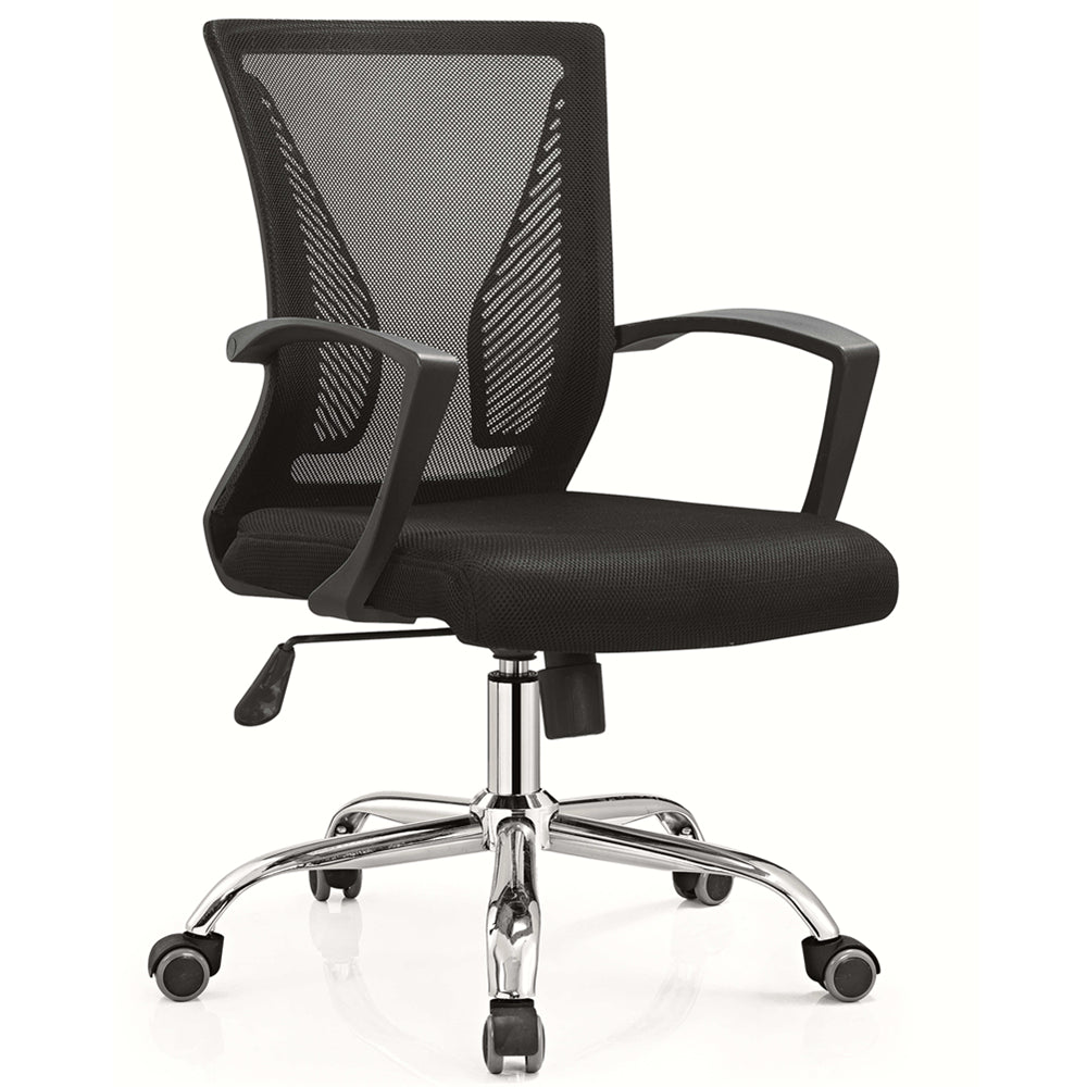 Scaun de birou office cu spatar mesh, manere plastic si baza din otel cromat EVOffice - negru