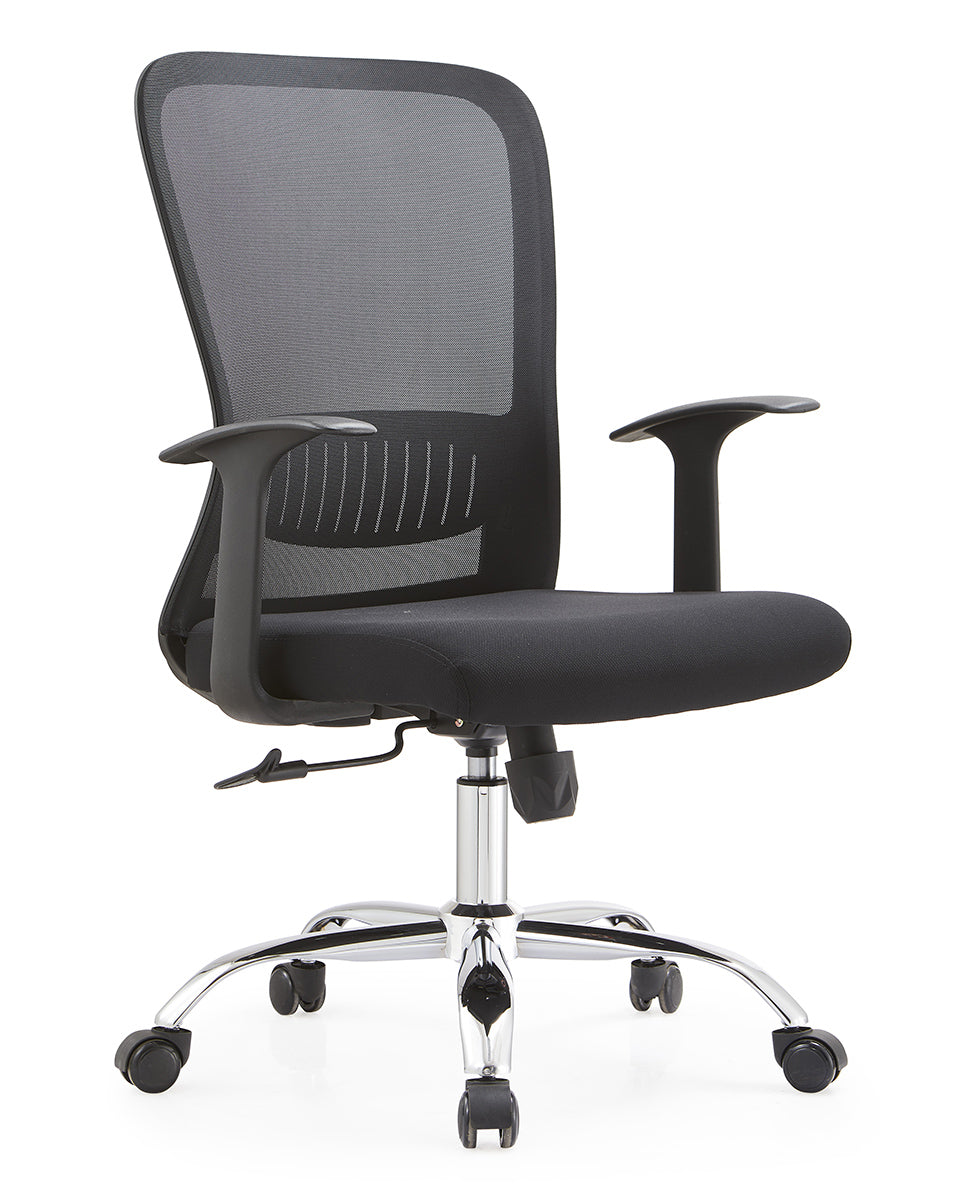Scaun de birou office cu spatar mesh, suport lombar, manere plastic si baza din otel cromat EVOffice - negru