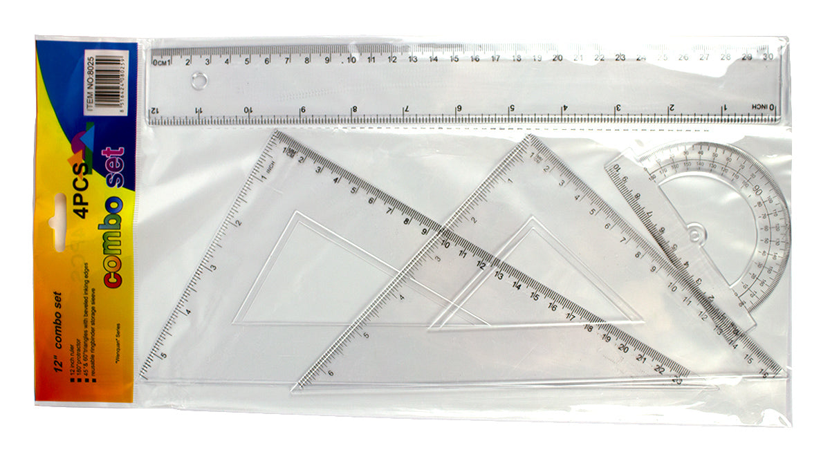 Set geometrie 4 piese rigla 30 cm, echer 16 cm,echer 24 cm, raportor EVOffice