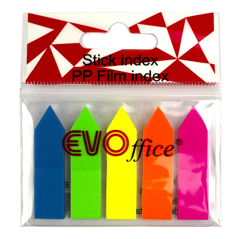 Stick index plastic 44*12.7 mm, 5 culori neon 20 file, sageata EVOffice