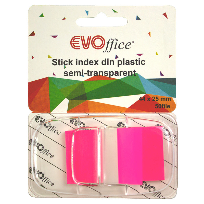 Stick index plastic cu dispencer 43.2*25.4mm, rosu neon 50file EVOffice