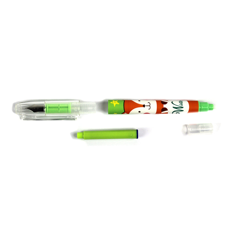 Stilou plastic scolar verde cu patron cerneala si pic corector EVOffice