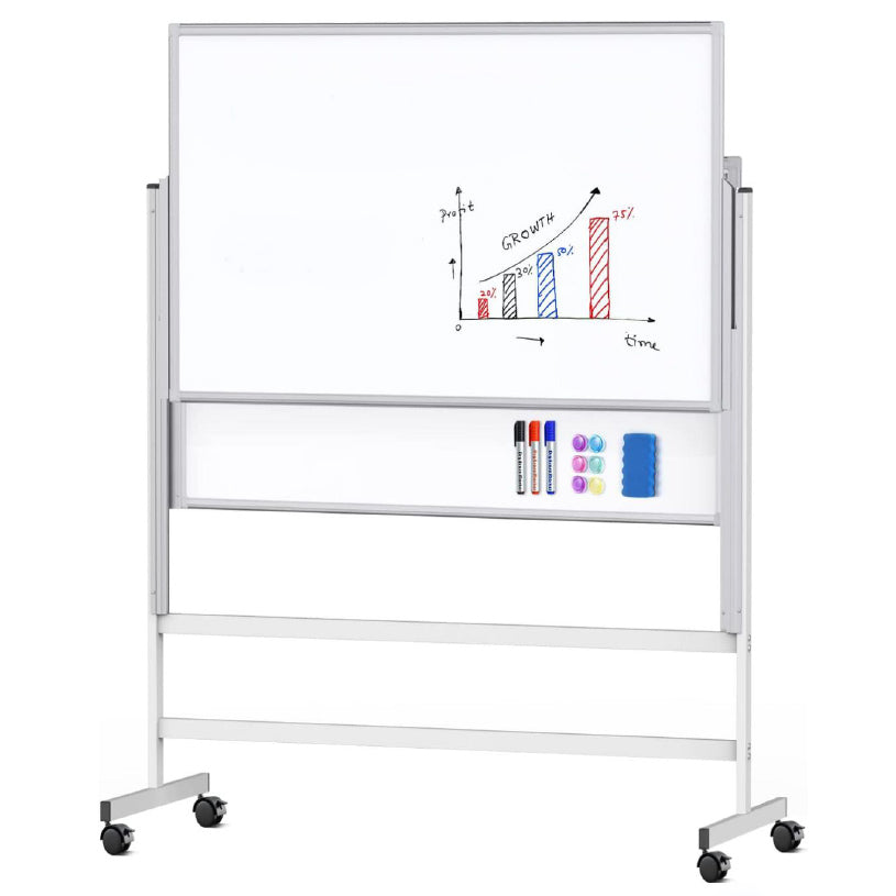 Whiteboard magnetic, doua table culisante cu 2 fete, rama aluminiu si suport mobil 76*120 cm EVOffice