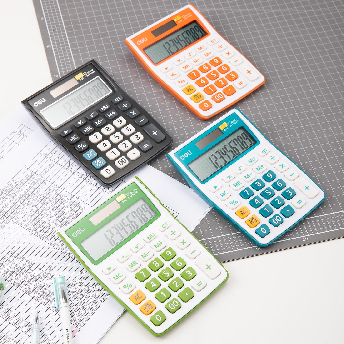 CALCULATOR BIROU 12DIG ALB-PORTOCALIU 1238 DELI
