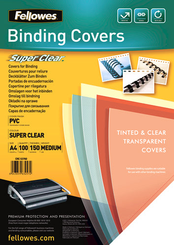 COPERTI PLASTIC A4 150 MICRONI TRANSPARENTE 100/TOP FELLOWES
