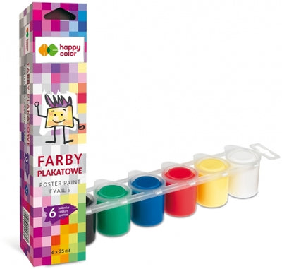 Acuarele tempera, 6 culori x 25 ml, Happy Color