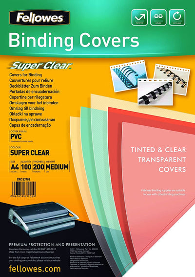 COPERTI PLASTIC A4 200 MICRONI TRANSPARENTE 100/TOP FELLOWES