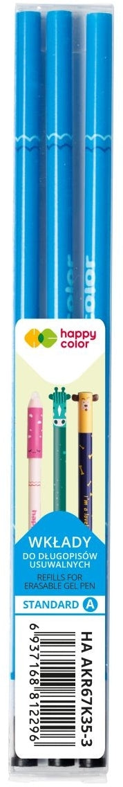 Rezerva roller retractabil cu rescriere Happy Color, 3 bucati/set, 0.5 mm, albastru