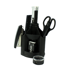 Suport birou plastic negru rotativ, echipat 13 piese