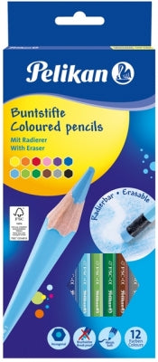 Creioane colorate cu radiera, 3 mm, 12 culori/set Pelikan