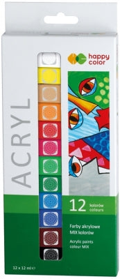 Culori acrilice, set 12 culori x 12 ml, Happy Color
