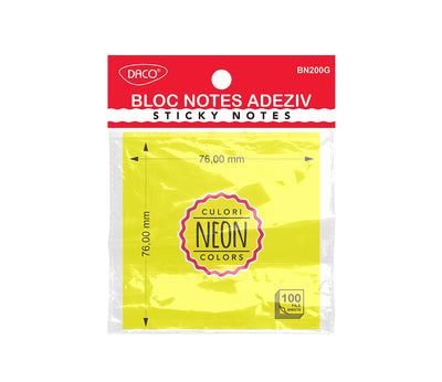 BLOC NOTES ADEZIV 76X76 GALBEN NEON DACO BN200G