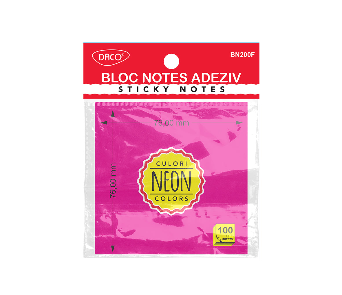 BLOC NOTES ADEZIV 76X76 FUCSIA NEON DACO BN200F
