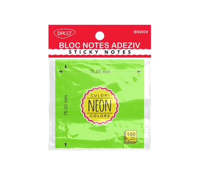 BLOC NOTES ADEZIV 76X76 VERDE NEON DACO BN200V
