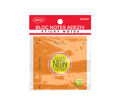 BLOC NOTES ADEZIV 76X76 PORTOCALIU NEON DACO BN200P