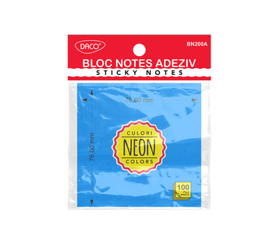 BLOC NOTES ADEZIV 76X76 ALBASTRU NEON DACO BN200A