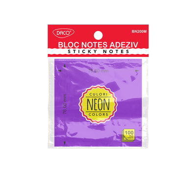 BLOC NOTES ADEZIV 76X76 MOV NEON DACO BN200M