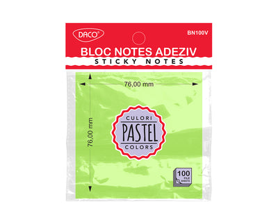 BLOC NOTES ADEZIV 76X76 VERDE PASTEL DACO BN100V