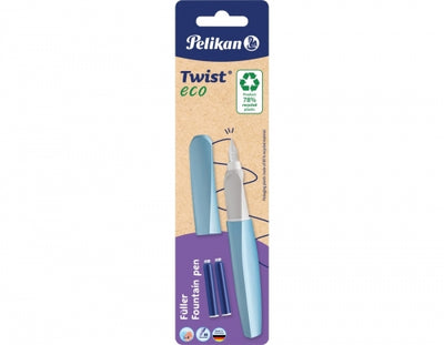 Stilou Twist Eco, culori asortate, grip ergonomic, 2 patroane albastre, blister, Pelikan