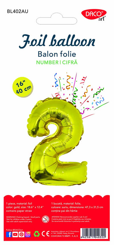 BALON FOLIE CIFRA 2 AURIU 40 CM DACO BL402AU