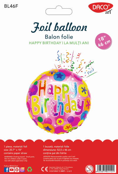 BALON FOLIE HAPPY BIRTHDAY 46 CM DACO BL46F